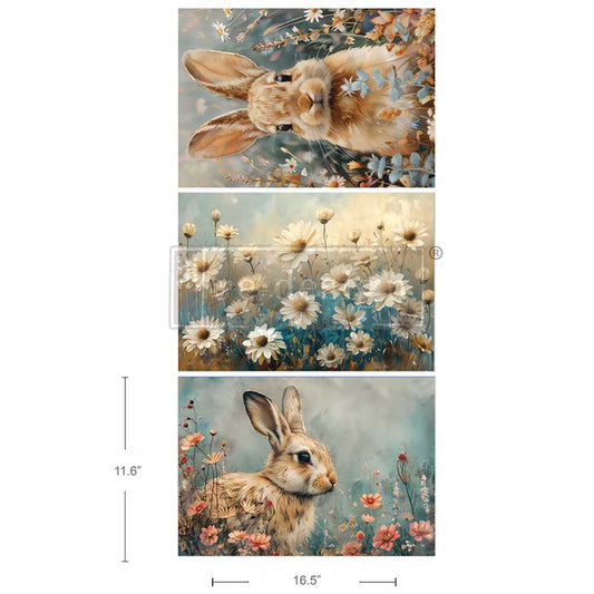 A3 Decoupage Fiber Pack – Garden Bunny Tales – 3 sheets, 11.7″x16.5″ each